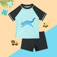 thumbnail image 1 of Cowsor 4-8Years Boys Two Piece Swimsuit Set Cute Animal Print Short Sleeve UV Protection Swim Trunks Surfing Swimwear for Summer Beach Vacation, 1 of 7