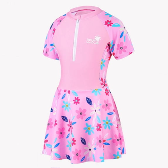 Cowsor 6-12Years Big Girls One Piece Swimsuit Floral Print Swim Dress Design UV Protection Quick Dry Swimwear for Summer Beach Vacation
