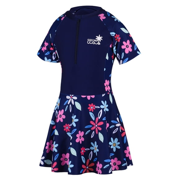 Cowsor 6-12Years Big Girls One Piece Swimsuit Floral Print Swim Dress Design UV Protection Quick Dry Swimwear for Summer Beach Vacation