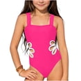 thumbnail image 1 of Cowsor 8-12 Years Girls Solid Color Block Floral Cutout One Piece Swimsuit Modest Full Coverage Swimwear for Summer Beach Vacation, 1 of 4