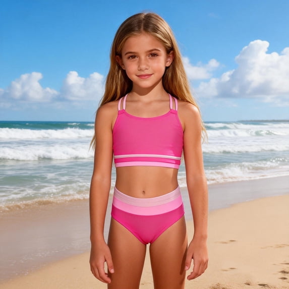Cowsor 8-12Years Big Girls Two Piece Swimsuit Set Color Block Print Spaghetti Strap Cutout Design UV Protection Stylish Swimwear