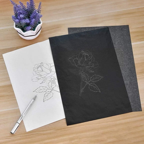 Cowsor 8.27 Inch X 11.69 Inch Black Graphite Transfer Tracing Paper 50 Sheet Pack Carbon Coated Copy Paper for Wood Canvas Ceramic Sketch Pattern Transfer Craft Art Engraving Project Creation