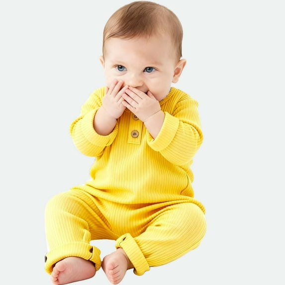 Cowsor Baby Boy Girl Solid Color One Piece Romper Jumpsuit Outfits Clothes