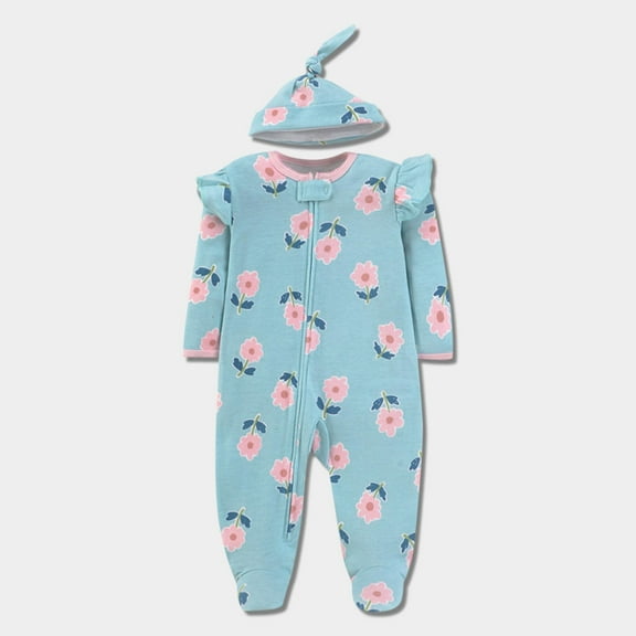 Cowsor Baby Double Zip Romper Infant Boys Girls Footed Cotton Bodysuit PJS 1 Piece Graphic Pajamas Playsuit With Hat