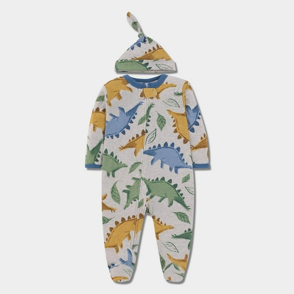 Cowsor Baby Double Zip Romper Infant Boys Girls Footed Cotton Bodysuit PJS 1 Piece Graphic Pajamas Playsuit With Hat