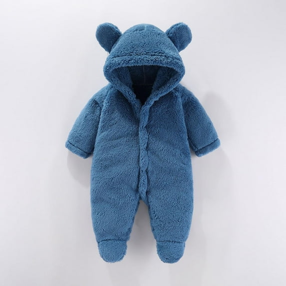 Cowsor Baby Fleece Jumpsuits Infant Bear Ear Snowsuit Newborn Hooded Romper Warm Coat