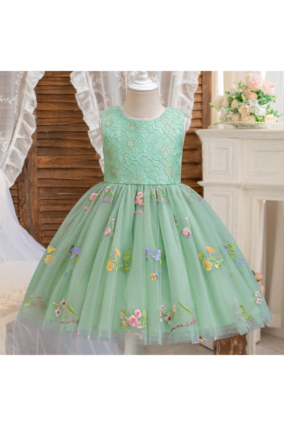 Baby Girl Flower Embroidery Tulle Dress Elegant Toddler Birthday Party Dresses