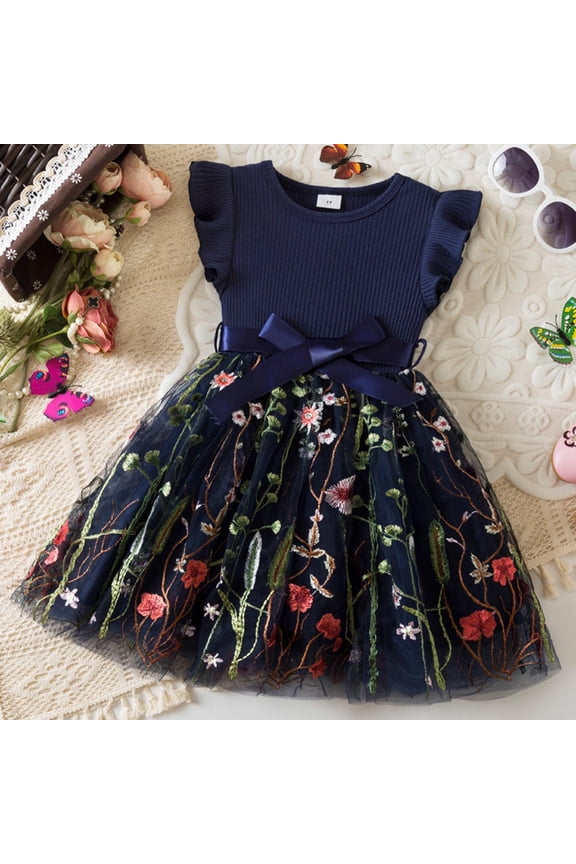 Baby Girl Flower Embroidery Tulle Dress Elegant Toddler Birthday Party Dresses