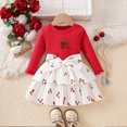 thumbnail image 1 of Cowsor Baby Girls Long Sleeve Round Neck Dress Set Cherry Print Delicate Trim Bow Decor 2 Piece Outfit for 6 Months to 3 Years Old Fall Winter Casual Events, 1 of 7