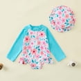 thumbnail image 1 of Cowsor Baby Girls Two Piece Swimsuit Set Cute Print Half Placket One Piece with Swim Cap Soft UV Protection Swimwear for Summer Beach Pool, 1 of 7