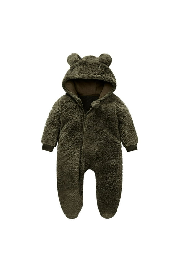 Baby Plush Jumpsuit – Hooded, Double-Sided Velvet (0-12M)
