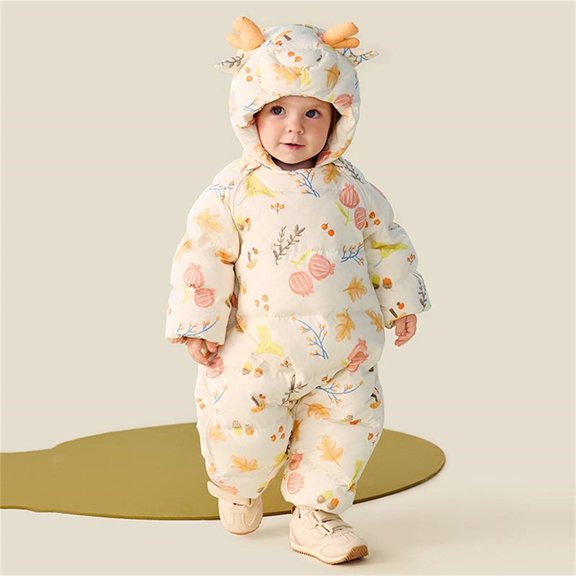 Cowsor Baby Snowsuit Baby Printed Winter Clothes with Hat Warm Outfits Zipper Romper Coat Jumpsuit