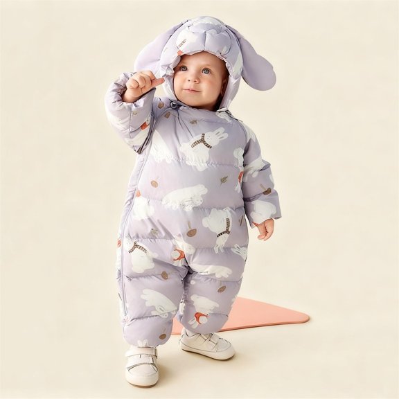 Cowsor Baby Snowsuit Baby Printed Winter Clothes with Hat Warm Outfits Zipper Romper Coat Jumpsuit