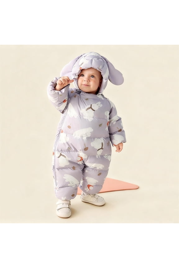 Baby Snowsuit Baby Printed Winter Clothes with Hat Warm Outfits Zipper Romper Coat Jumpsuit
