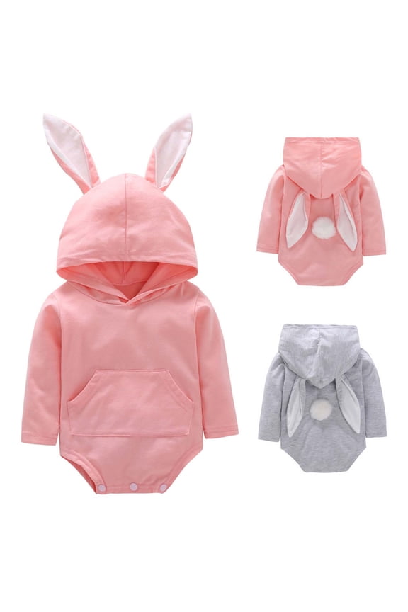 Baby Toddler Boys Girls Spring Fall Easter Cartoon Bunny Ears Long Sleeve Romper Soft Stretch Cotton Infant One-Piece Bodysuit 0-24 Months