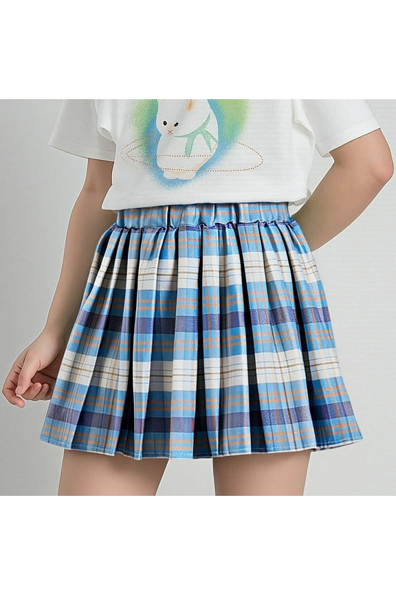 Basic Versatile Stretchy Elastic Waist Flared Casual Mini Skater Skirt/Pleated Plaid Skirt for Girls