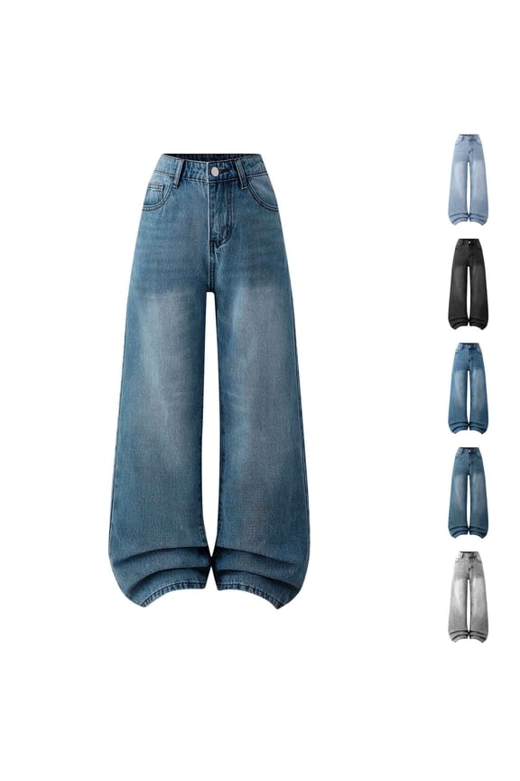 Big Girls Adjustable Waist High Waist Wide Leg Loose Casual Jeans Comfortable Daily Wear Fashion Denim Trousers For 12-16 Years Old