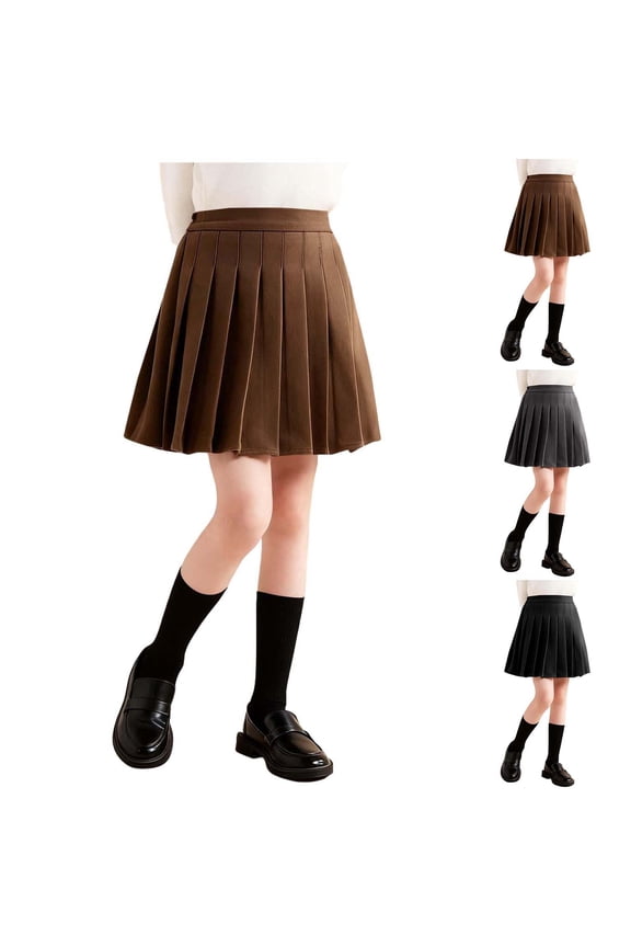 Big Girls Back to School Skirt 3 to 15 Years Solid Wool Blend Elastic Waist Skirt with Lining Preppy Style Comfortable Wear for Classroom Daily