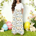 thumbnail image 1 of Cowsor Big Girls Short Sleeve Round Neck Easter Print Dress Casual Maxi Gown with Pockets Comfortable Holiday Outfit for 4 to 14 Years Old Kids Spring Parties, 1 of 6