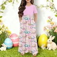 thumbnail image 1 of Cowsor Big Girls Short Sleeve Round Neck Easter Print Dress Casual Maxi Gown with Pockets Comfortable Holiday Outfit for 4 to 14 Years Old Kids Spring Parties, 1 of 6