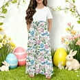 thumbnail image 1 of Cowsor Big Girls Short Sleeve Round Neck Easter Print Dress Casual Maxi Gown with Pockets Comfortable Holiday Outfit for 4 to 14 Years Old Kids Spring Parties, 1 of 6