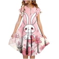 thumbnail image 1 of Cowsor Big Girls Short Sleeve Round Neck Ruffle Cap Sleeve Dress Easter Print Waist Cinched Design with Pockets Layered Summer Outfit for 4 to 15 Years Old Holiday, 1 of 5