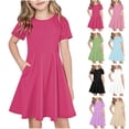 thumbnail image 1 of Cowsor Big Girls Simple Short Sleeve Dress with Pocket Casual Summer Midi Dress for Daily Wear, 1 of 6