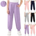 thumbnail image 1 of Cowsor Big Kids Boys Girls Solid Elastic Waist Long Pants With Pockets Casual Comfortable Daily Wear Bottoms For 3-13 Years Old, 1 of 6