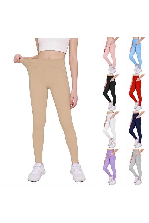 Big Kids Boys Girls Solid Yoga Pants Elastic Waist With Pockets Stretchy Comfortable Active Long Trousers For 5-13 Years Old