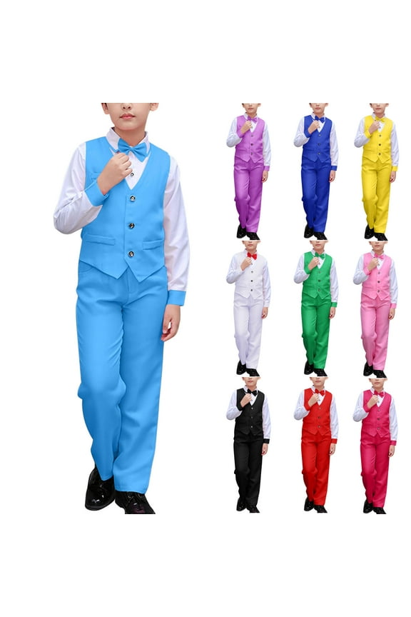 Boys Formal Suit Vest Set Host Recital Pageant Outfit Dressy Performance Wear for 3-18 Years Old Special Event