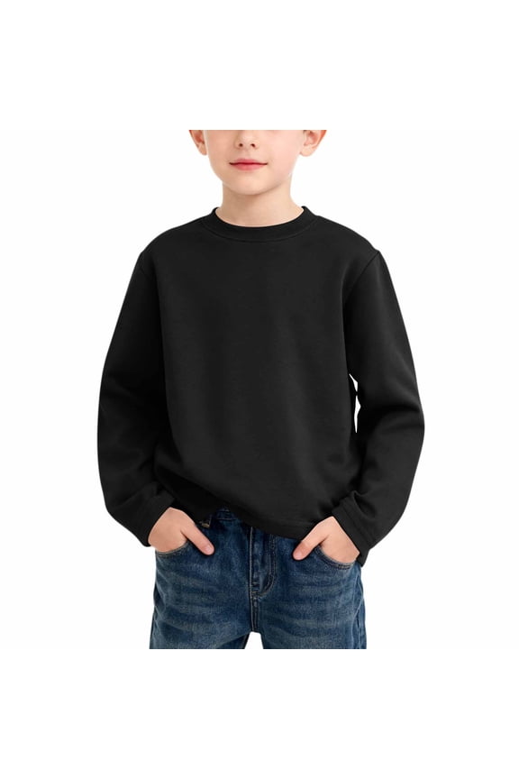 Boys Girls Crewneck Sweatshirts Toddler Baby Sweatshirt Solid Cotton Soft Long Sleeve Active Pullover Tshirts
