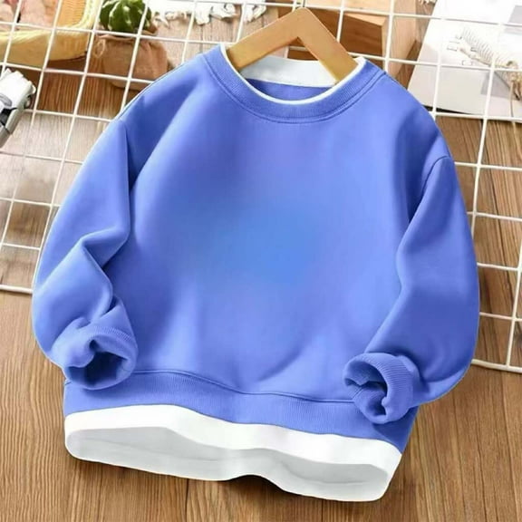 Cowsor Boys Girls Crewneck Sweatshirts Toddler Baby Sweatshirt Solid Cotton Soft Long Sleeve Active Pullover Tshirts