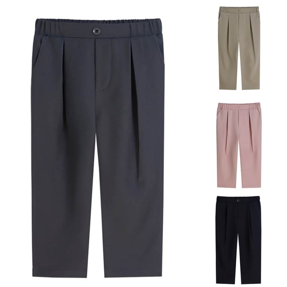 Cowsor Boys Girls Dress Pants Kids School Uniform Pants Slim Fit Formal Trousers Pleated, Elastic