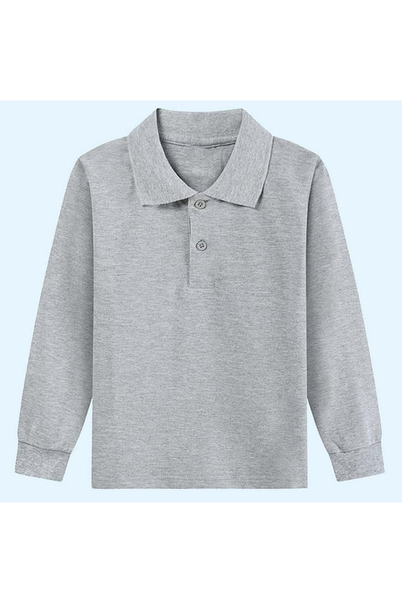 Boys Girls Long Sleeve Shirts Kids School Uniform Golf Shirts Solid Color T-Shirts