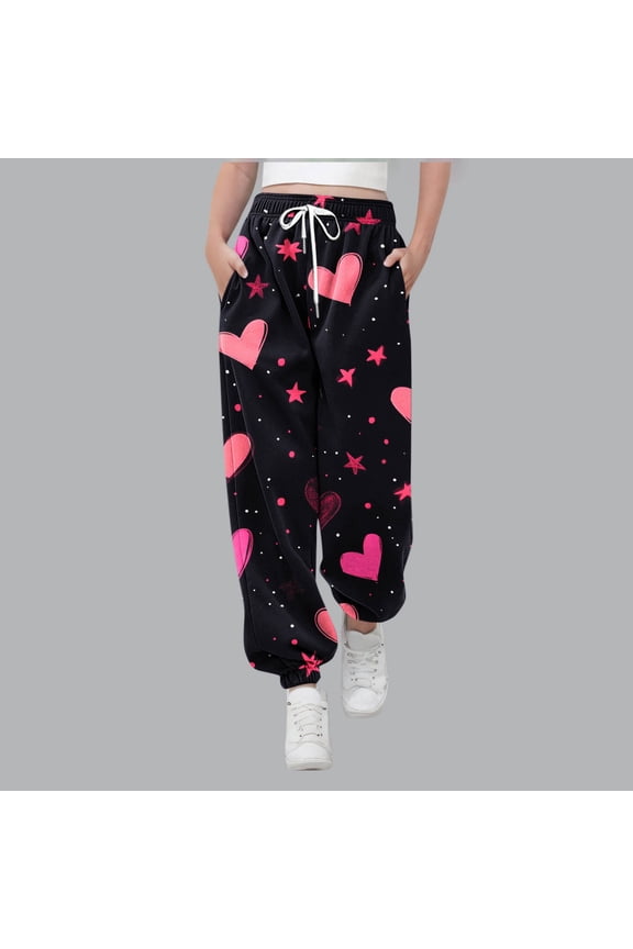 Boys & Girls Printed Full-Length Pants - Elastic Waist with Drawstring & Side Pockets, Stretchy Breathable Fit for Daily/Travel/Birthday Parties, Comfortable Everyday Wear for 3-14 Years Old
