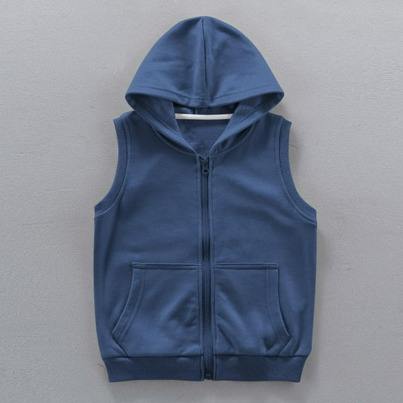 Cowsor Boys Girls Sleeveless Hoodies Zip Up Hooded Sweatshirts Kids Cotton Vest Jacket Coats Tops with Pockets