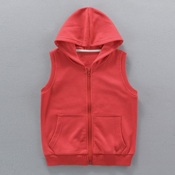 Cowsor Boys Girls Sleeveless Hoodies Zip Up Hooded Sweatshirts Kids Cotton Vest Jacket Coats Tops with Pockets