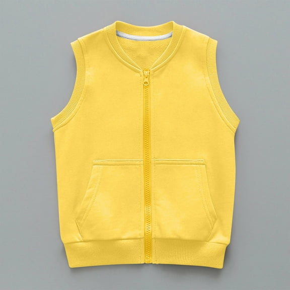 Cowsor Boys Girls Sleeveless Zip Up Hooded Sweatshirts Kids Cotton Vest Jacket Coats Tops with Pockets