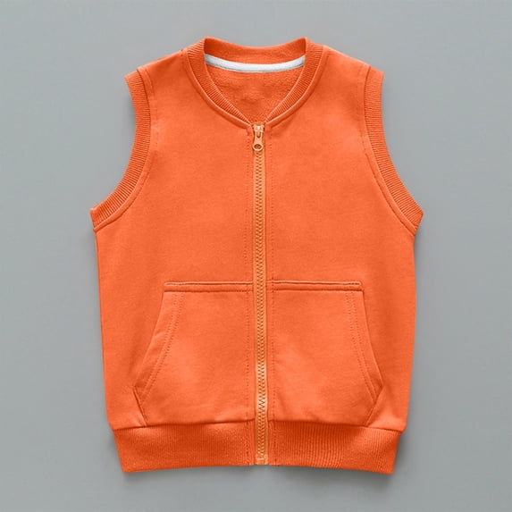Cowsor Boys Girls Sleeveless Zip Up Hooded Sweatshirts Kids Cotton Vest Jacket Coats Tops with Pockets