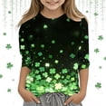 thumbnail image 1 of Cowsor Boys Girls St Patrick s Day Printed 3/4 Sleeve Crewneck Top Casual Holiday Base Layer Tee for 3-9 Years Old, 1 of 6