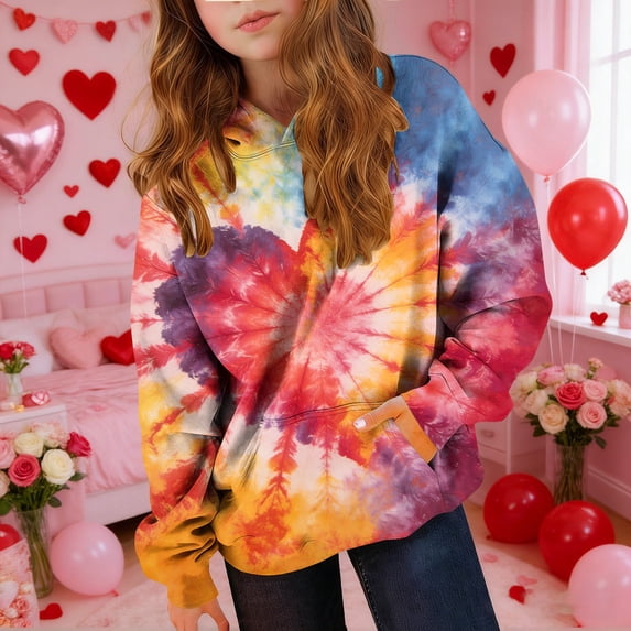 Cowsor Boys Girls Valentine s Day Printed Crewneck Sweatshirt with Pocket Casual Athletic Long Sleeve Top for 3-15 Years Old Fall Winter
