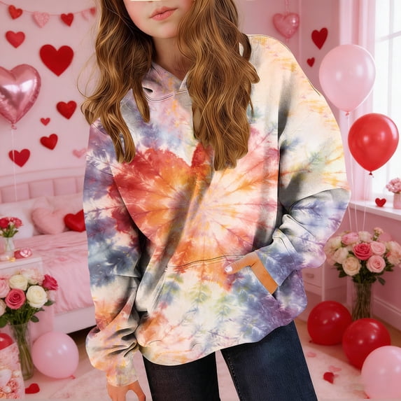 Cowsor Boys Girls Valentine s Day Printed Crewneck Sweatshirt with Pocket Casual Athletic Long Sleeve Top for 3-15 Years Old Fall Winter