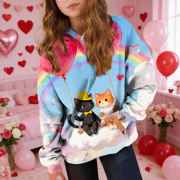 Cowsor Boys Girls Valentine s Day Printed Crewneck Sweatshirt with Pocket Casual Athletic Long Sleeve Top for 3-15 Years Old Fall Winter