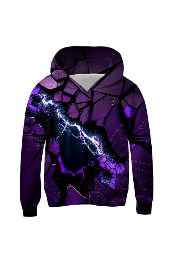 Boys' Printed Long Sleeve Hoodie – Round Neck Cool Style (4-14Y)