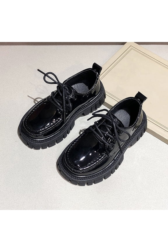 Boys School Uniform Shoes Dressy Chunky Classical Casual Round Toe Boots Kids Non-Slip Leather Shoe