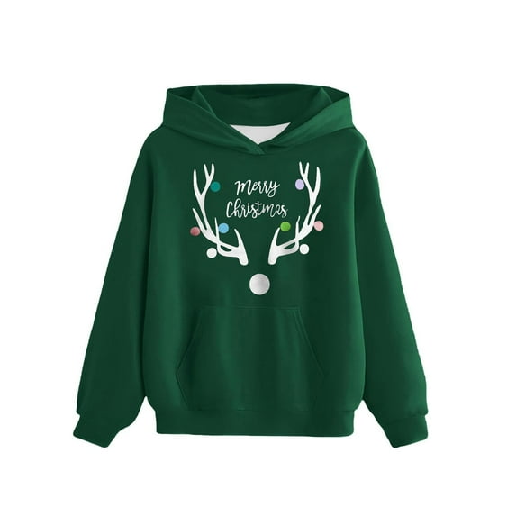 Cowsor Children's Long Sleeved Christmas Printed T-Shirt - Round Neck Top for Boys & Girls | Hooded Sweatshirt Style