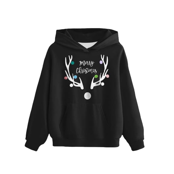 Cowsor Children's Long Sleeved Christmas Printed T-Shirt - Round Neck Top for Boys & Girls | Hooded Sweatshirt Style