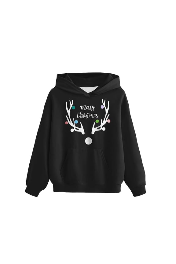 Children's Long Sleeved Christmas Printed T-Shirt - Round Neck Top for Boys & Girls | Hooded Sweatshirt Style