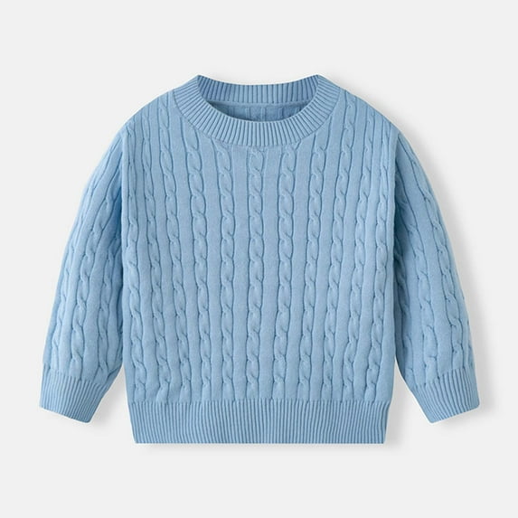 Cowsor Children's Solid Knit Cable Sweater Casual Long Lantern Sleeve Pullover Crew Neck Knitted Tops