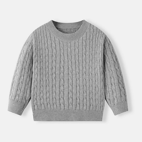 Cowsor Children's Solid Knit Cable Sweater Casual Long Lantern Sleeve Pullover Crew Neck Knitted Tops